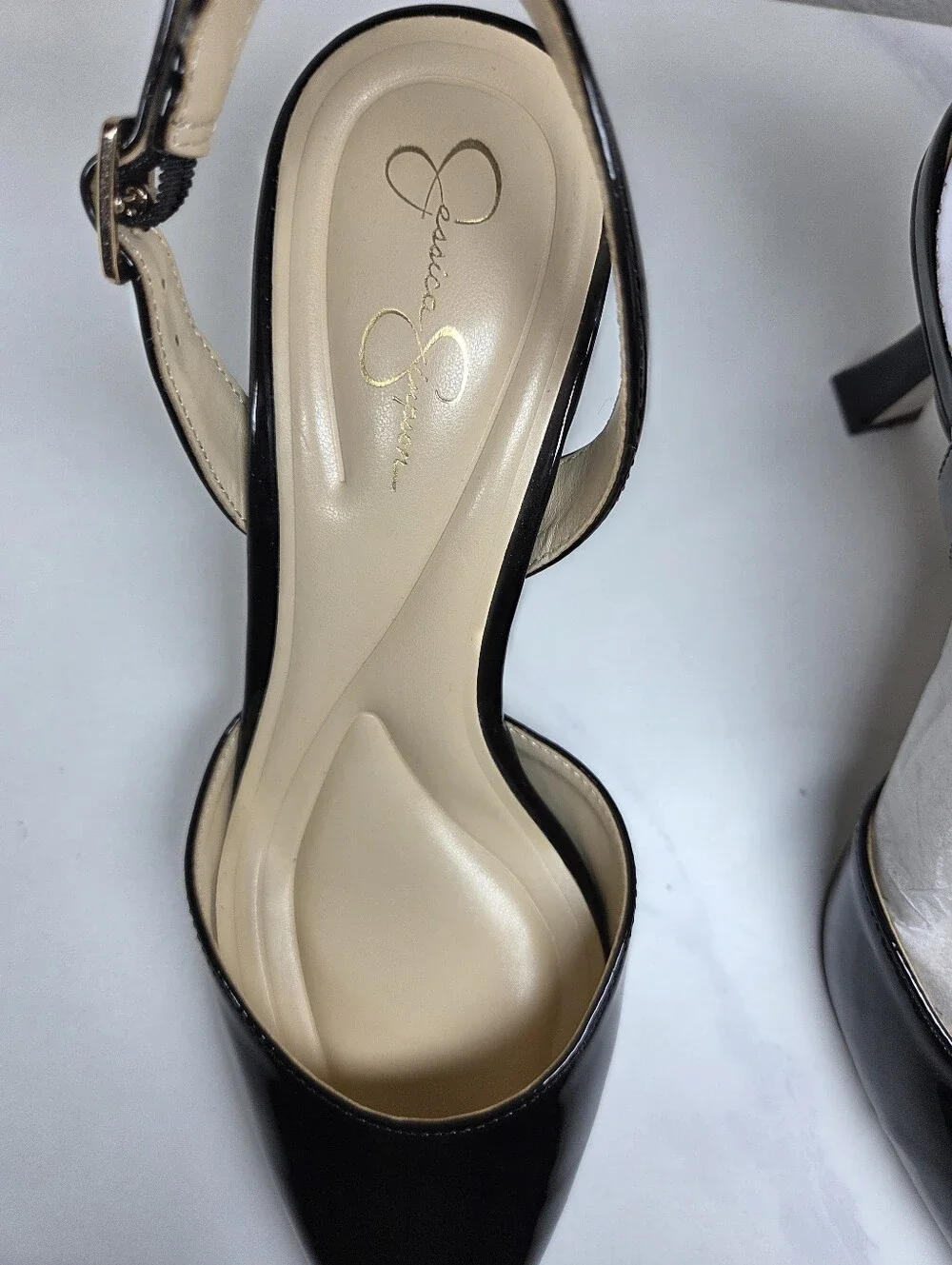 Jessica Simpson Fiseha Black Patent Slingback Pointed Toe Pumps Size 6 NWOB
